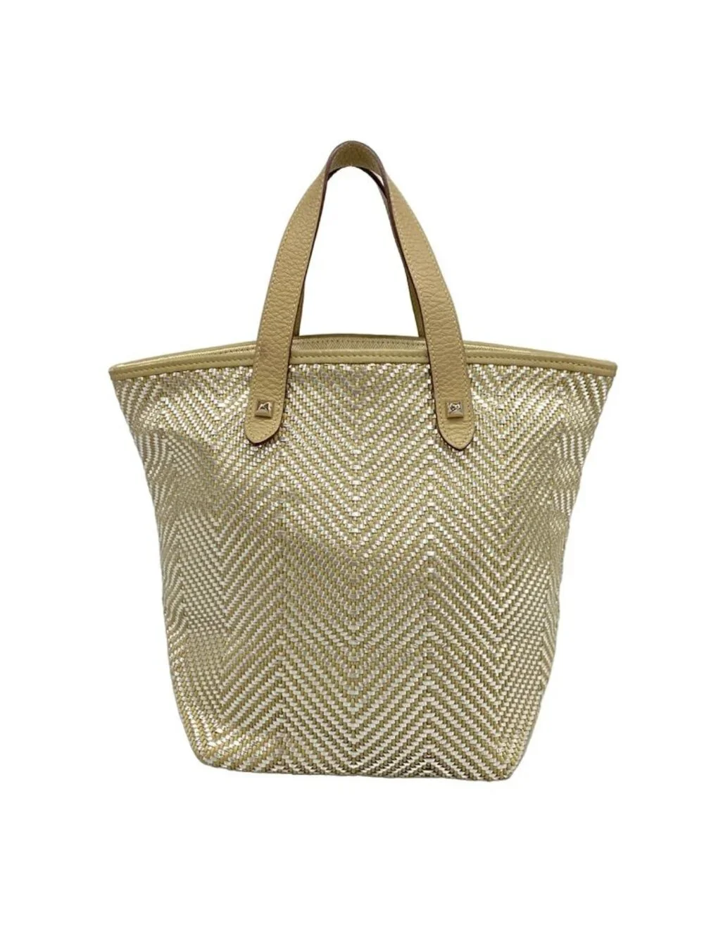 Hermes Tote Chain Nye PM Gray Beige Silver Braided Leather